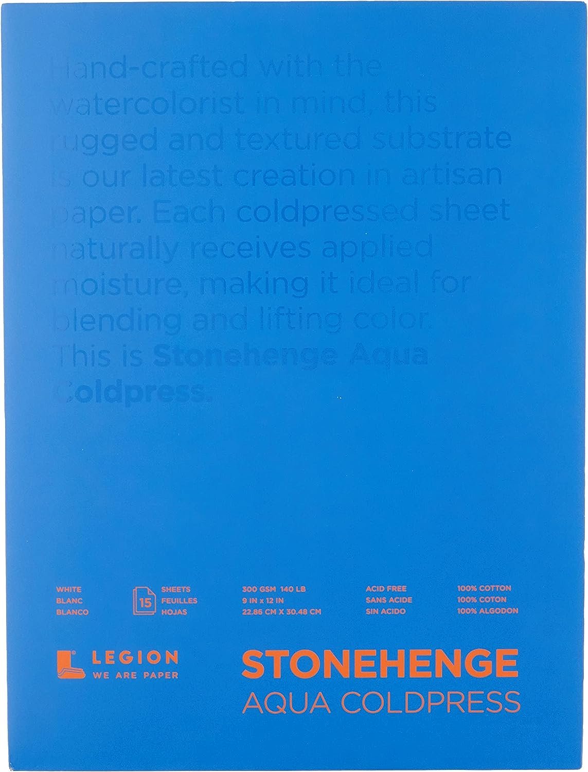 Legion Stonehenge Aqua Watercolor Block , 140 Cold Press, 9 X 12 inches, 15 Sheets, White