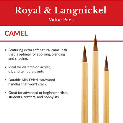 Royal & Langnickel RSET-9149 Royal Zip N' Close Brown Bamboo 4-Piece Brush Set, 10.5 x 2.9 x 0.5