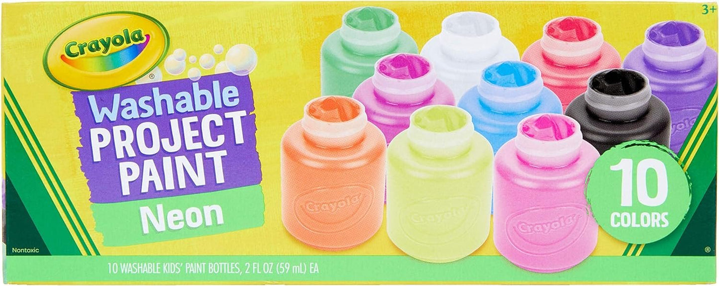 Crayola Washable Kids Project Paint - Neon (2oz), Arts & Crafts Supplies for Kids, Preschool & Kindergarten, Gifts, Ages 3+
