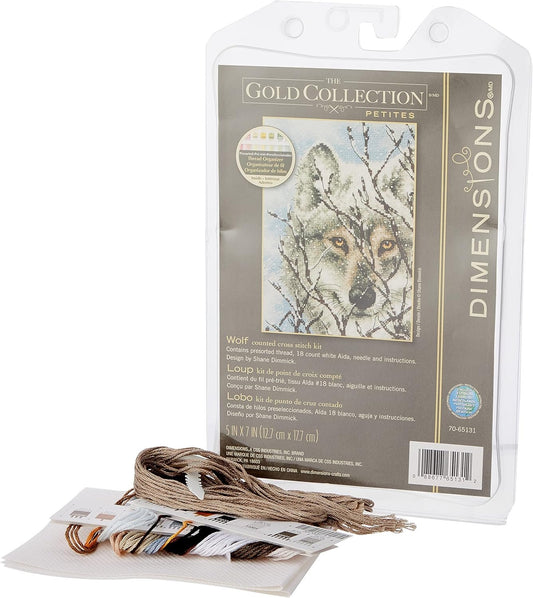 Dimensions Gold Collection Counted Cross Stitch Kit, Wolf, 18 Count White Aida, 5'' x 7''