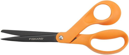Fiskars Non-Stick Bent Handle Right Handed Pointed Scissors, 8 Inches, Orange