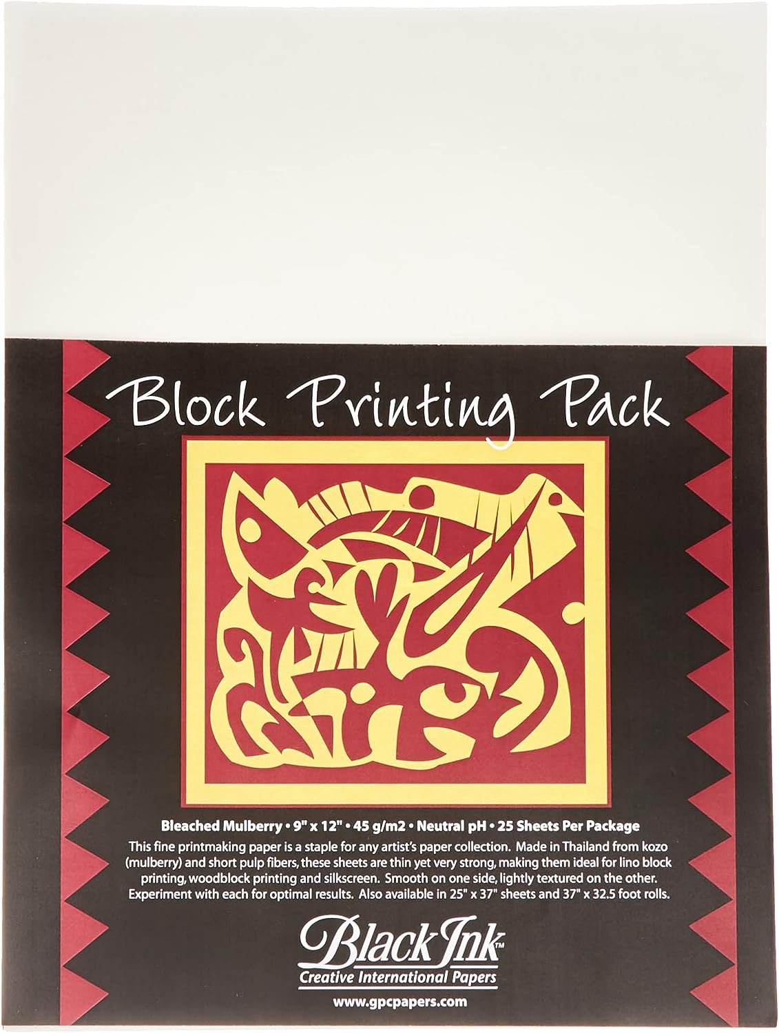 Black Ink 9-Inch by 12-Inch Bleached Mulberry Block Printing Paper, 25-Pack