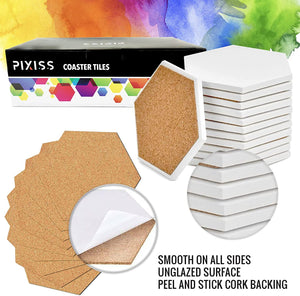 Ceramic Tiles for Crafts Coasters,12 Hexagon White Tiles Unglazed 4-Inches with Cork Backing Pads, for Alcohol Ink or Acrylic Pouring, DIY Make Your Own Coasters, Mosaics, Painting Projects, Decoupage…