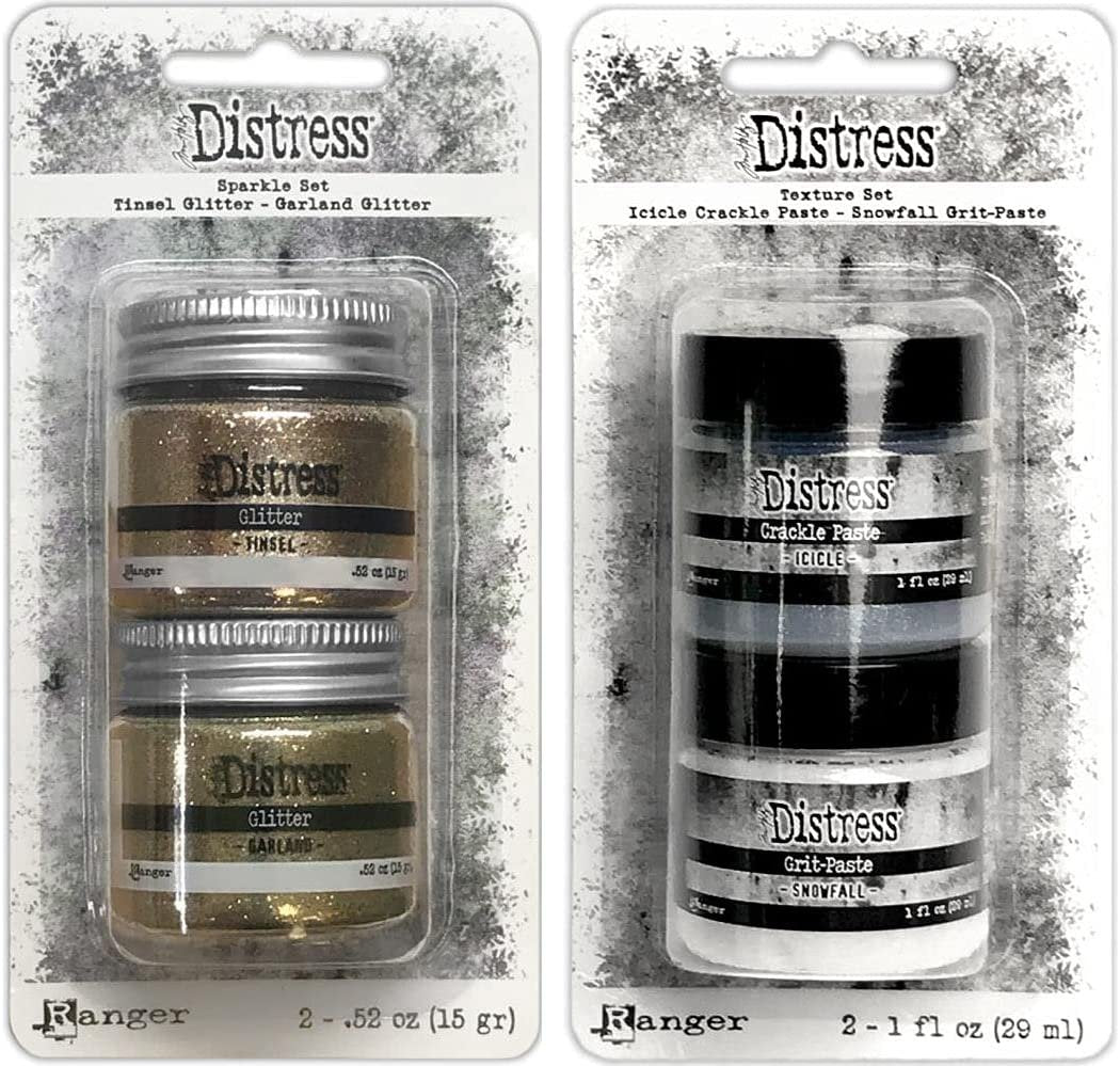 Ranger - Tim Holtz Distress Holiday Sparkle Set & Holiday Texture Set - 4 Jars - Two Set Bundle, red green