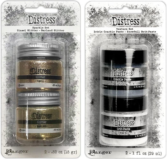 Ranger - Tim Holtz Distress Holiday Sparkle Set & Holiday Texture Set - 4 Jars - Two Set Bundle, red green