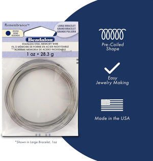 Beadalon Remembrance Stainless Steel Memory Wire, Heavy Duty Round, Bracelet, Large, Bright, 1 oz, Approx. 30 coils