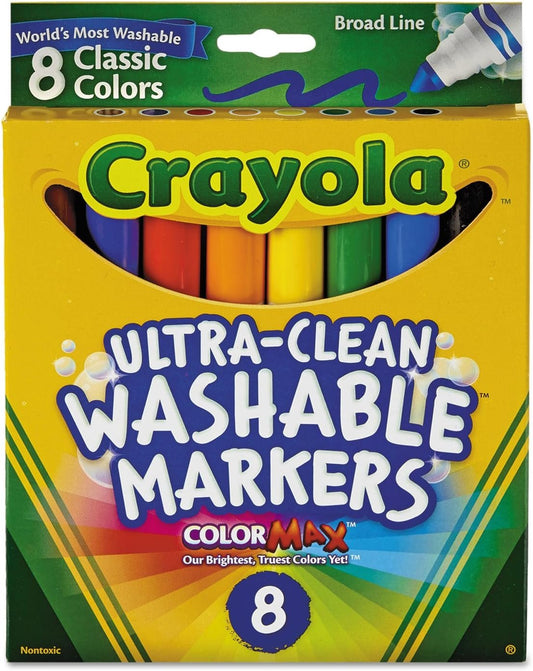 Crayola Ultra-Clean Washable Markers, Broad Line, 8 Count, Classic Colors - Pack of 1