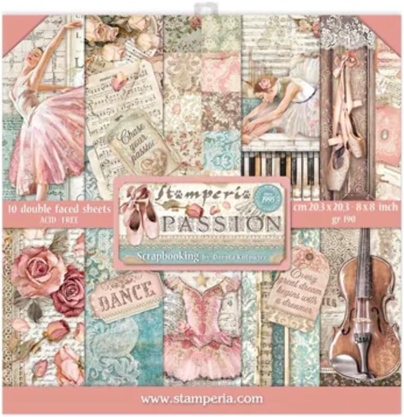 Stamperia Mini Scrapbooking Pad-Passion, Pastel Tones, 8 x 8 inches SBBS29