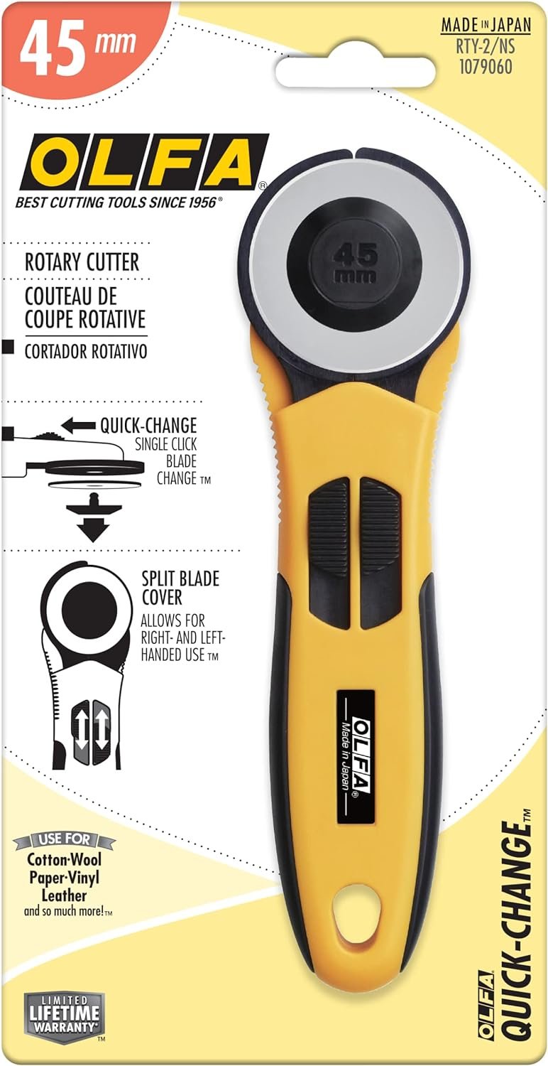 OLFA 45mm Quick-Change Rotary Cutter (RTY-2/NS) - Rotary Fabric Cutter w/ Split Blade Cover for Crafts, Sewing, Quilting, Replacement Blade: OLFA RB45-1