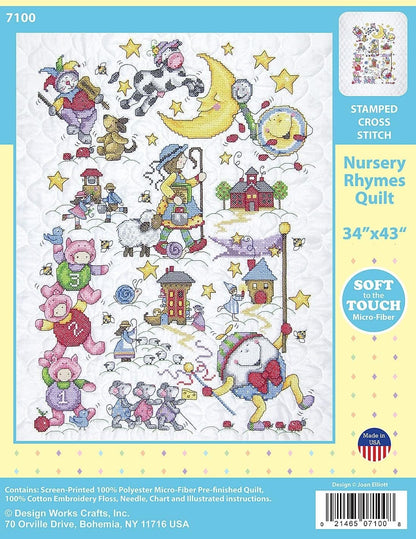 Design Works Crafts Janlynn Stamped for Cross Stitch Baby Quilt Kit, Nursery Rhymes