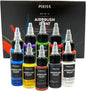 Pixiss Air Brush Painting Set - 10 Colors of Acrylic Paint for Airbrush Kit - Acrylic Airbrush Paint Set for Model Paint Kit - Vibrant Pigments, Acid-Free - For All Surfaces