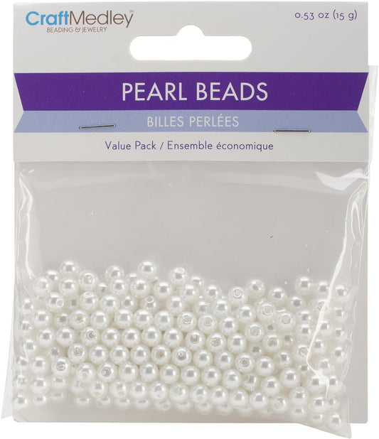 CraftMedley 256 Piece Acrylic Pearl Beads, 5mm, Sleek White