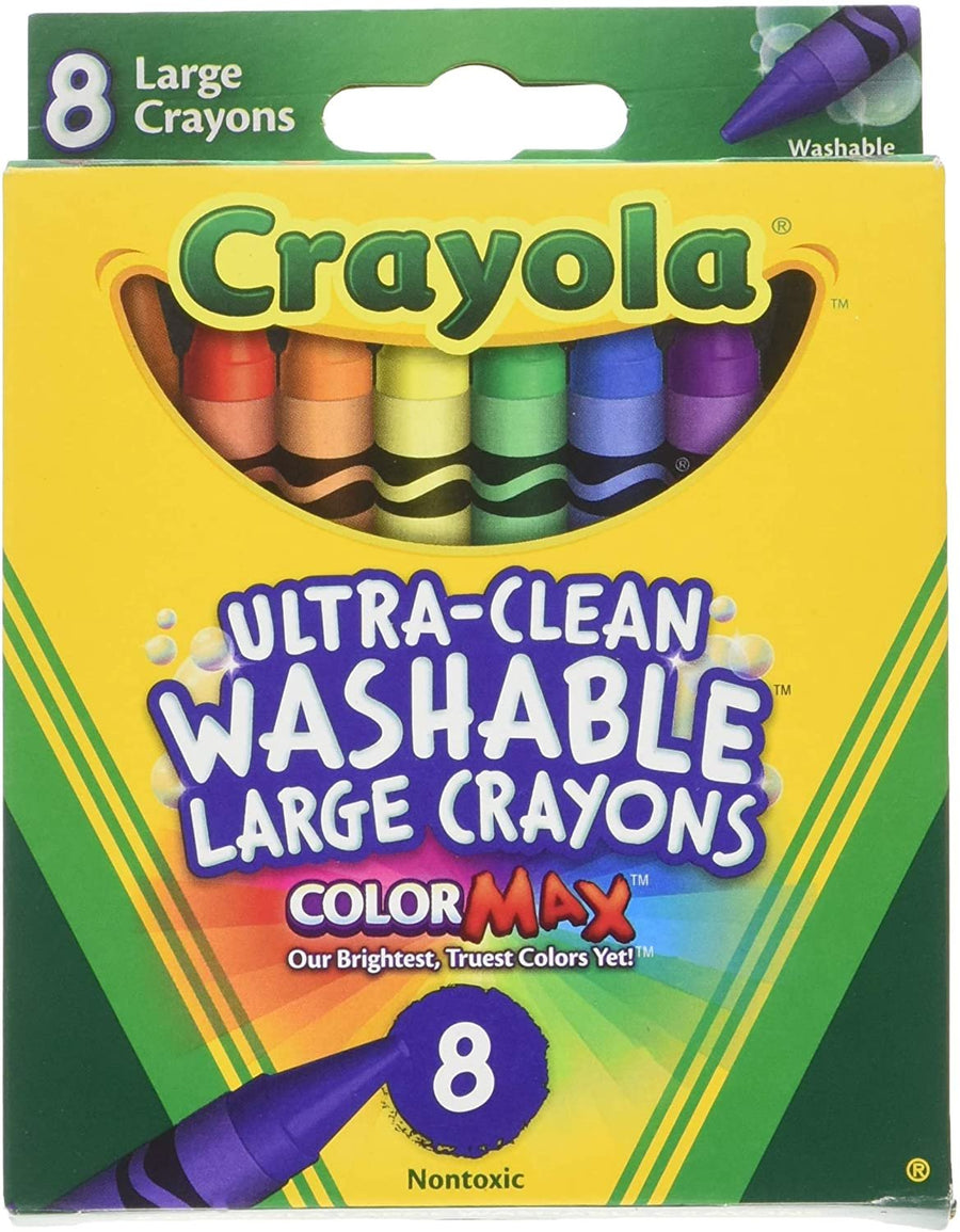 Crayola Washable Crayons, Large, 8 Colors/Box (52-3280) (4 Pack)