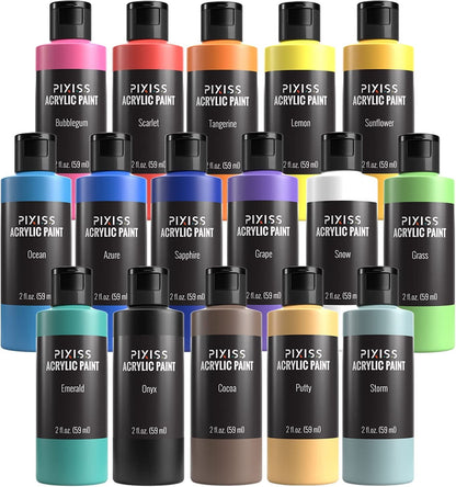 Pixiss Acrylic Paints Set of 16 Vibrant Colors