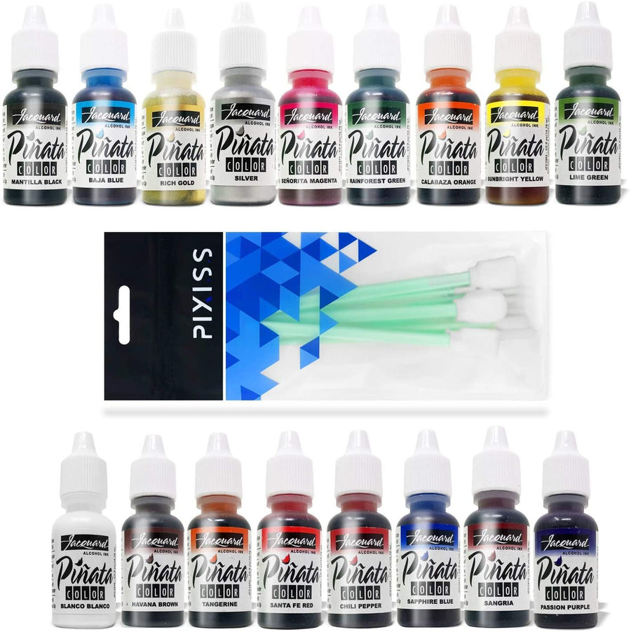 All 17 Colors Jacquard Pinata Alcohol Inks Bundle and 10x Pixiss Ink Blending Tools