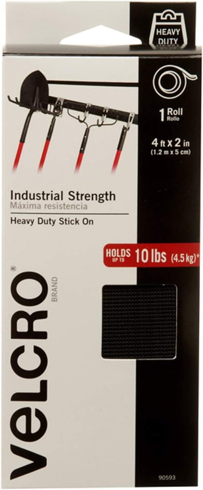 VELCRO Brand - Industrial Strength | Indoor & Outdoor Use | Superior Holding Power on Smooth Surfaces | Size 4ft x 2in | Tape, Black - Pack of 1, (Model: 90593)