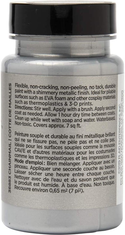 PlaidFX Metallic Flexible Acrylic Paint Ideal for Pliable Surfaces and Cosplay Costumes, Non-Cracking or Peeling, No-Tack, Durable, 3 oz, Chainmail