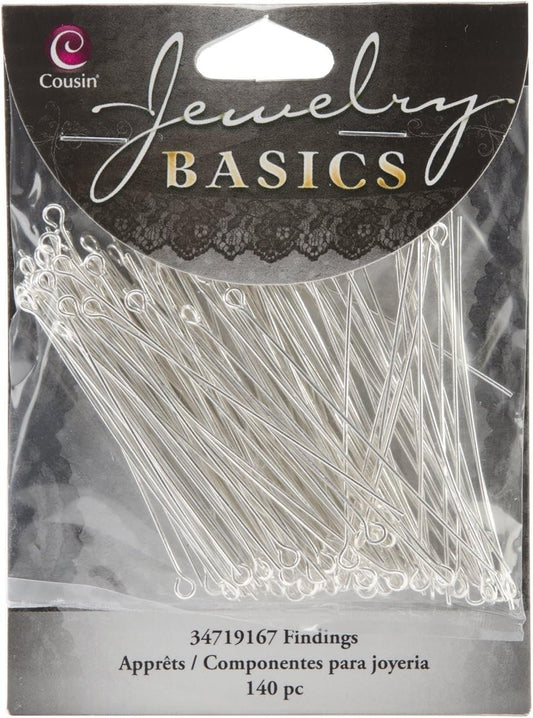 Cousin Jewelry Basics Eye Pin, Bright Silver, 140-Piece