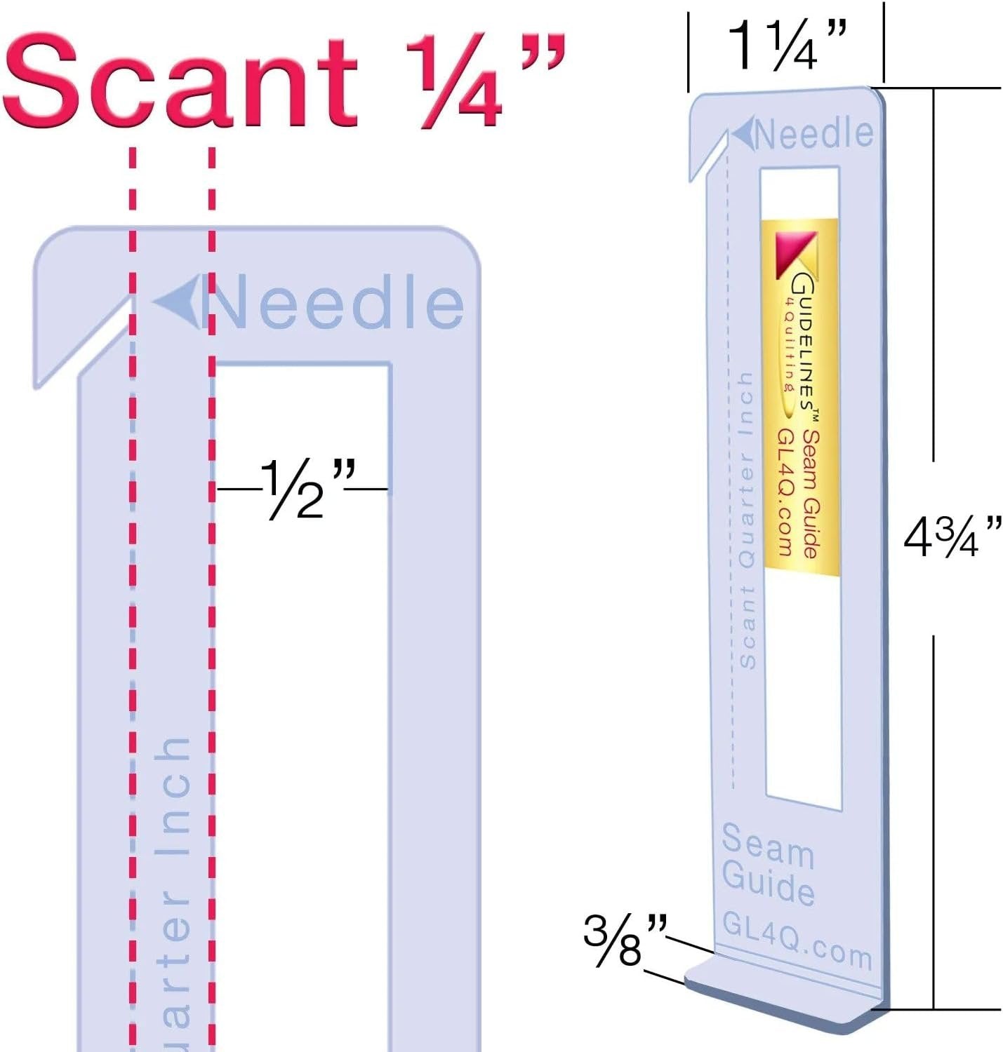 Guidelines4quilting - Super Easy Seam Guide Setter - 1 Seam Guide Setter (4¾" x 1¼" x 1/16”) & 6 Seam Guides - Take The Guesswork Out of Achieving Precise ¼” Seams.