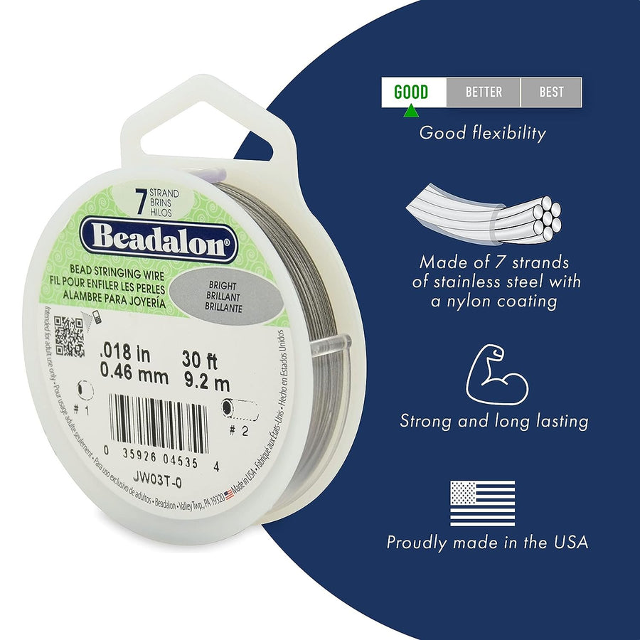 Beadalon Stringing Wire 7-Strand 0.012-Inch (0.30-Millimeter) Diameter, 30-Feet/Pkg, Bright