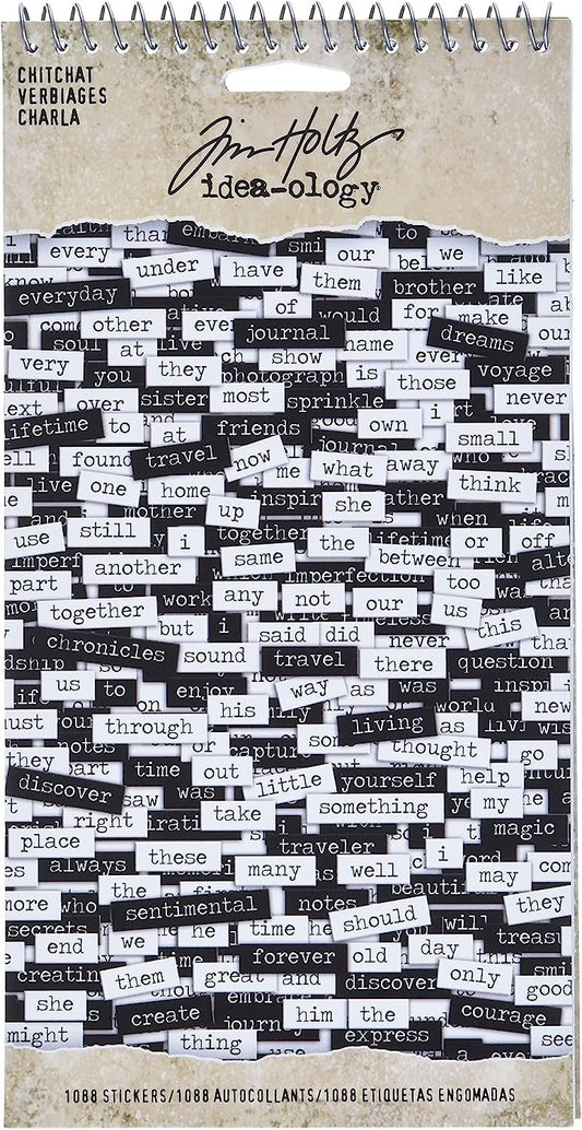 Chitchat Word Stickers by Tim Holtz Idea-ology, Black and White Matte Cardstock, 1088 Stickers, TH92998, 1/8"