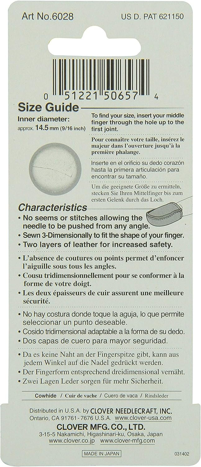 Clover Natural Fit Leather Thimble Small, Lt. Brown