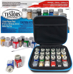 Testors Model Paint Enamel Paint Set 9146XT, Pixiss Model Paint Storage Case for Testors Paints (Holds 30 Bottles)