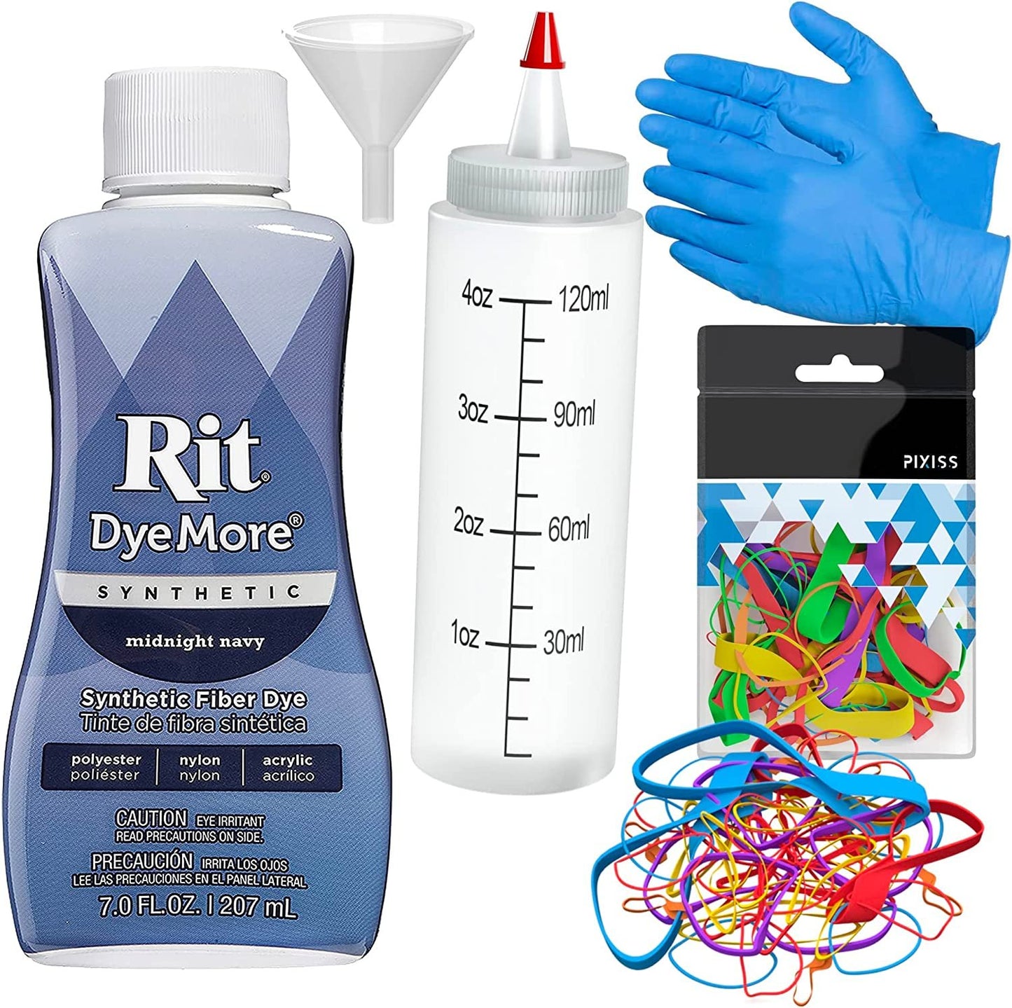 Synthetic Rit Dye More Liquid Fabric Dye - Ultimate Synthetic Rit Dye Accessories Kit - Available in Multiple Colors - 7 Ounces - Midnight Navy