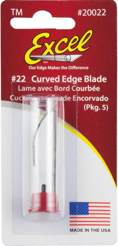 Excel Blades #22 Curved Edge Blade, 5 Pack, American Made Replacement Hobby Blades