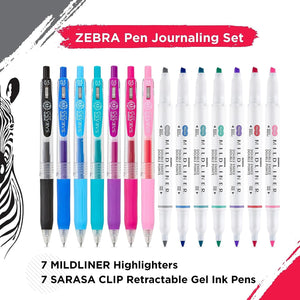 Zebra Pen Journaling Set, IncludesMildliner Highlighters and Sarasa Clip Retractable Gel Ink Pens
