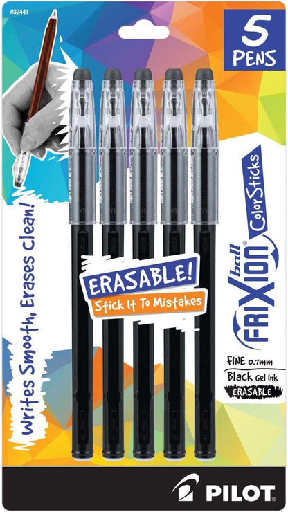 PILOT FriXion ColorSticks Erasable Gel Ink Stick Pens, Fine Point, Black Ink, Ideal For Teachers