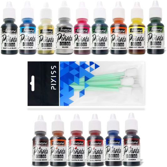 Jacquard Pinata Color Alcohol Inks 15 Color Bundle, 10x Pixiss Ink Blending Tools