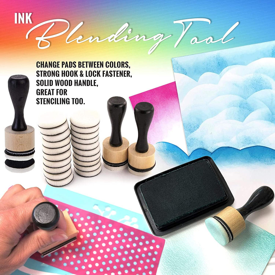 Pixiss Mini Ink Blending Tools, 2 Pack Rectangle with 4 Replacement Foam Pads for Distressing, Blending and More