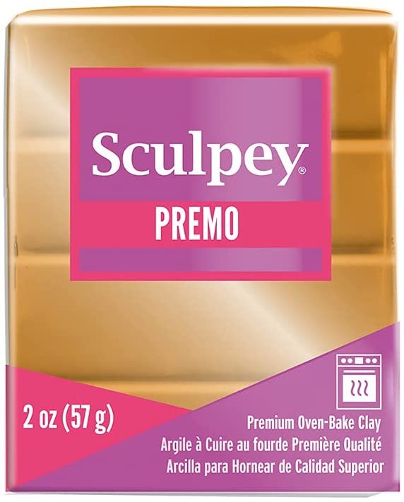 Sculpey Premo Polymer Oven-Bake Clay, Gold, Non Toxic, 2 oz. bar, Great for jewelry making, holiday, DIY, mixed media and home décor projects. Premium clay perfect for clayers and artists.