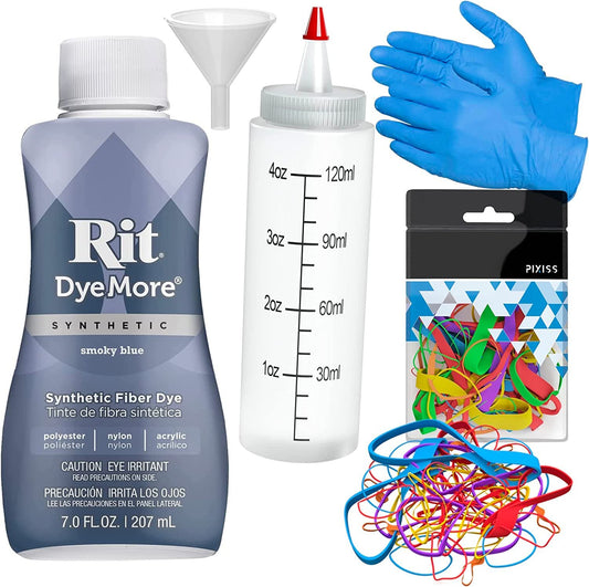 Synthetic Rit Dye More Liquid Fabric Dye - Ultimate Synthetic Rit Dye Accessories Kit - Available in Multiple Colors - 7 Ounces - Smoky Blue