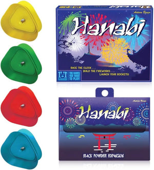 Hanabi Card Game with Black Powder Expansion and Playing Cards Holder (4pk) for Kids, Adults, Seniors - Hanabi and Expansion with Card Game Holder for Cooperative Games and Strategy Card Games
