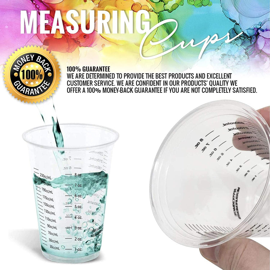 Disposable Measuring Cups for Resin - Pixiss Pack of 20 10oz Clear Plastic Measuring Cup for Epoxy Resin, Stain, Paint Mixing - Half Pint Reusable Multipurpose Mixing Cups for Cooking and Baking