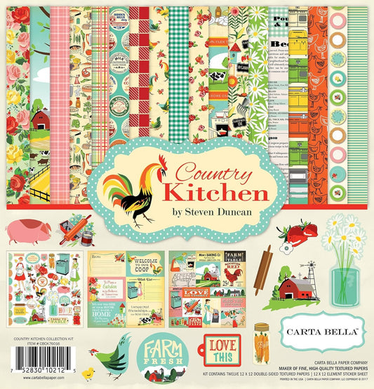 Carta Bella Paper CBCK76016 Company Country Kitchen Collection Kit Orange, Teal, Green, 12-x-12-Inch