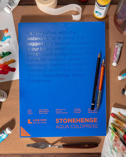 Stonehenge Aqua White Medium Weight Block, 140lb, Coldpress, 12 x 16 Inches, 15 Sheets for Wet and Dry Media