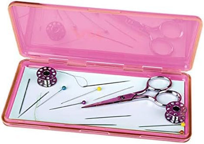 ArtBin 6905AB Sew-Lutions Slim Line Magnetic Box, [1] Small Art & Craft Organizer, Polypropylene Plastic with Magnetic Bottom, Translucent Raspberry