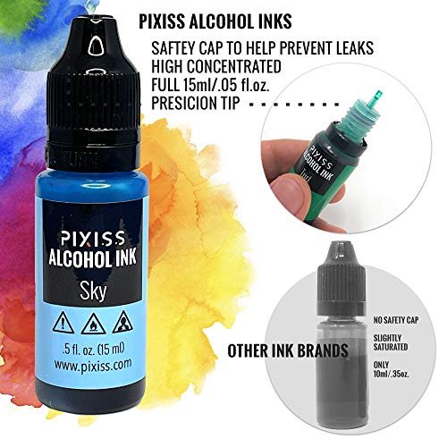 Pixiss Alcohol Ink Set - 25 Large Highly Saturated Colors (15ml/.5oz) Alcohol-Based Inks for Resin Petri Dishes, Alcohol Ink Paper, Tumblers, Coasters, Resin Dye