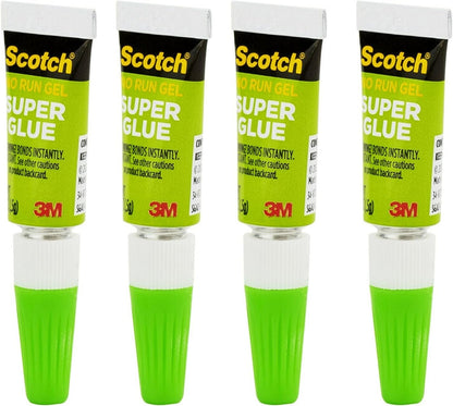 Scotch Super Glue Gel, 4-Pack of Single-Use Tubes, .017 oz each, Fast Drying, No Run Gel Formula (AD119)