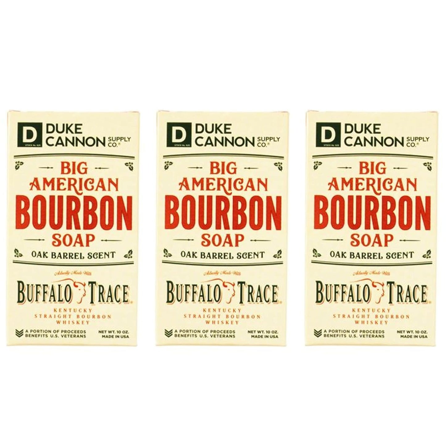 Duke Cannon Supply Co. Big Ass Brick of Soap Bar for Men Special Holiday Edition Big American Bourbon Made w/ Buffalo Trace (Charred Oak Barrel Scent) Multi-Pack - Superior Grade, 10 oz (3 Pack)