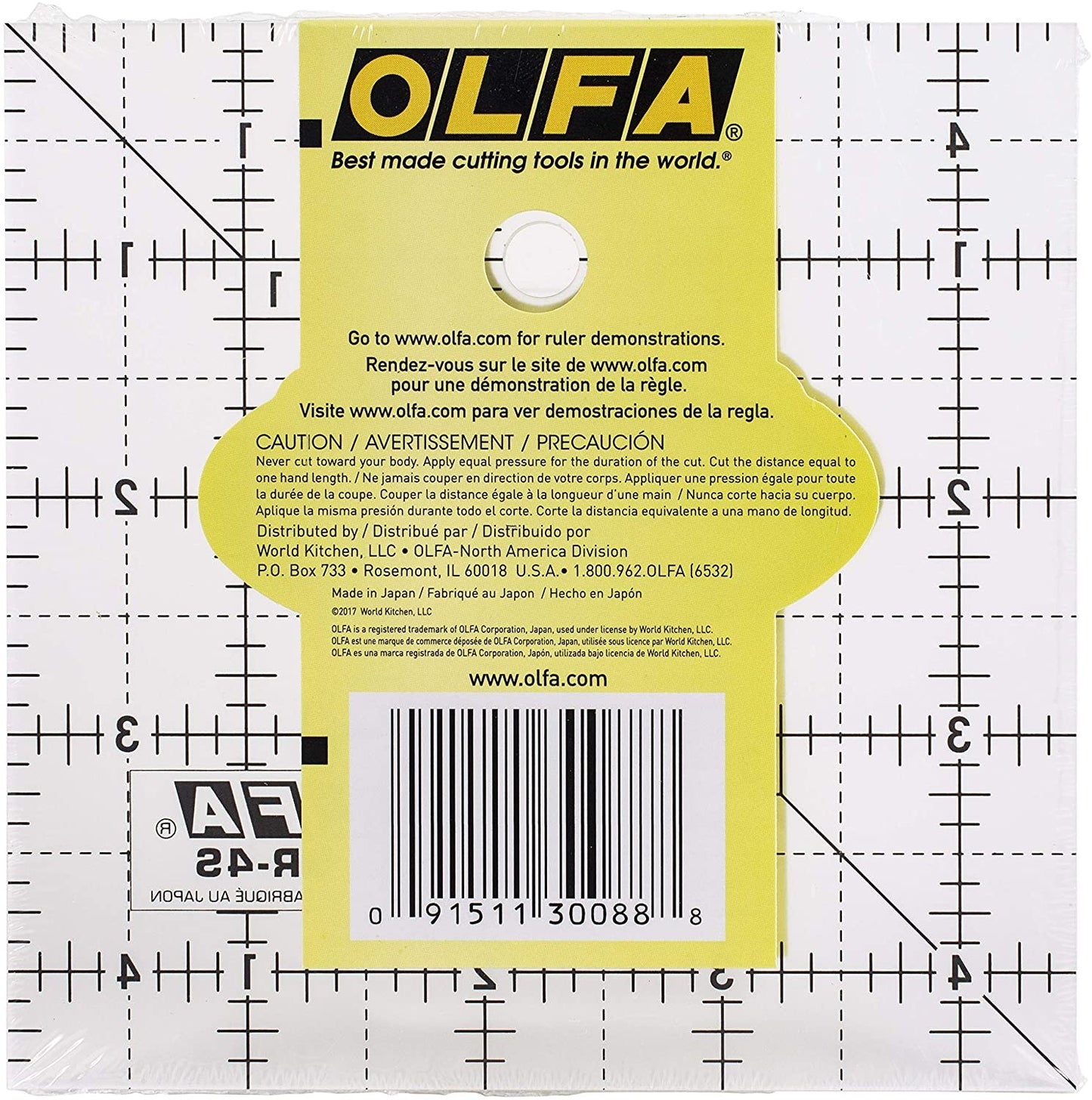 OLFA 1071797 QR-4S 4-1/2-Inch Square Frosted Advantage Acrylic Ruler