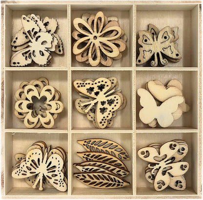 Tim Holtz Idea-Ology Layers-Botanicals 83 Pieces, 3 Rolls Dual-Adhesive Foam Mount Tape, 45 Wooden Finishing Accents, Collage Materials Kit, 131 Pieces Total