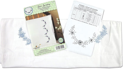 Design Works Crafts Lilac Scallops Stamped for Embroidery Pillowcases, Purple