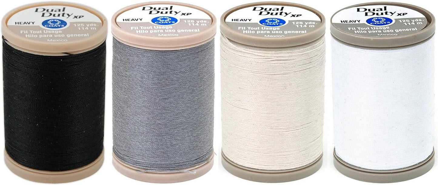 4-PACK - Coats & Clark - Dual Duty XP Heavy Weight Thread - 4 Color Value Pack - (Black+White+Slate+Natural) 125yds Each