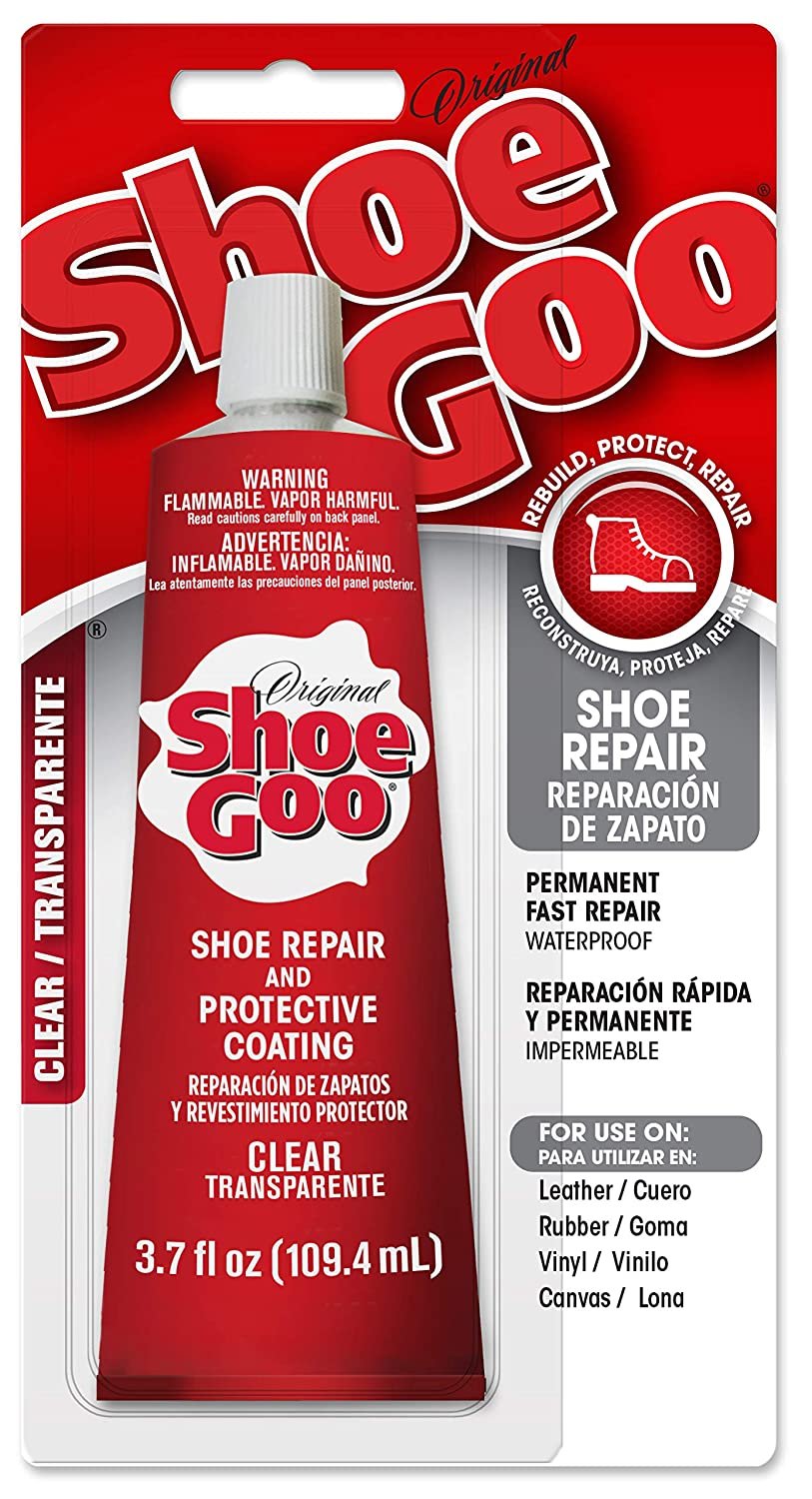 Shoe Goo Repair Adhesive for Fixing Worn Shoes or Boots, Clear, 3.7 Ounce (109.4mL), 4 Snip Tip Applicator Tips and Pixiss Spreader Tools Set.