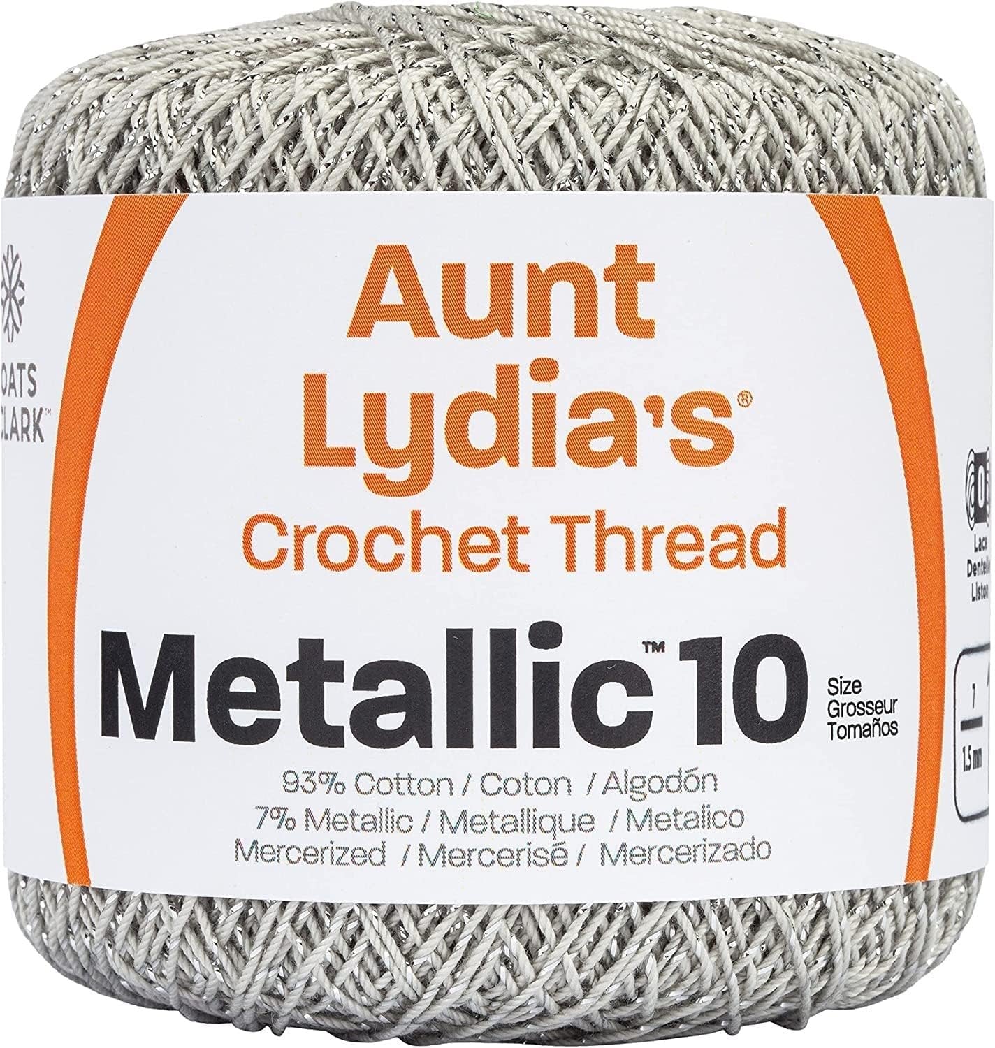 Coats Crochet Aunt Lydia's Crochet, Cotton Metallic Size 10, White/Pearl