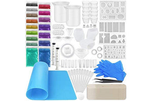 Pixiss Epoxy Resin Molds, Mixing Kit Supplies, 15 Resin Tinting Mica Powder Pigments, 106pcs for Soap Making, Slime, Resin Jewelry, Casting Resin, Epoxy Mixing Cups Sticks, Silicone Cups and More